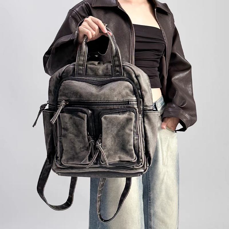 Motorcycle Gear Backpack - Luxury Soft Washed Pu Leather Back