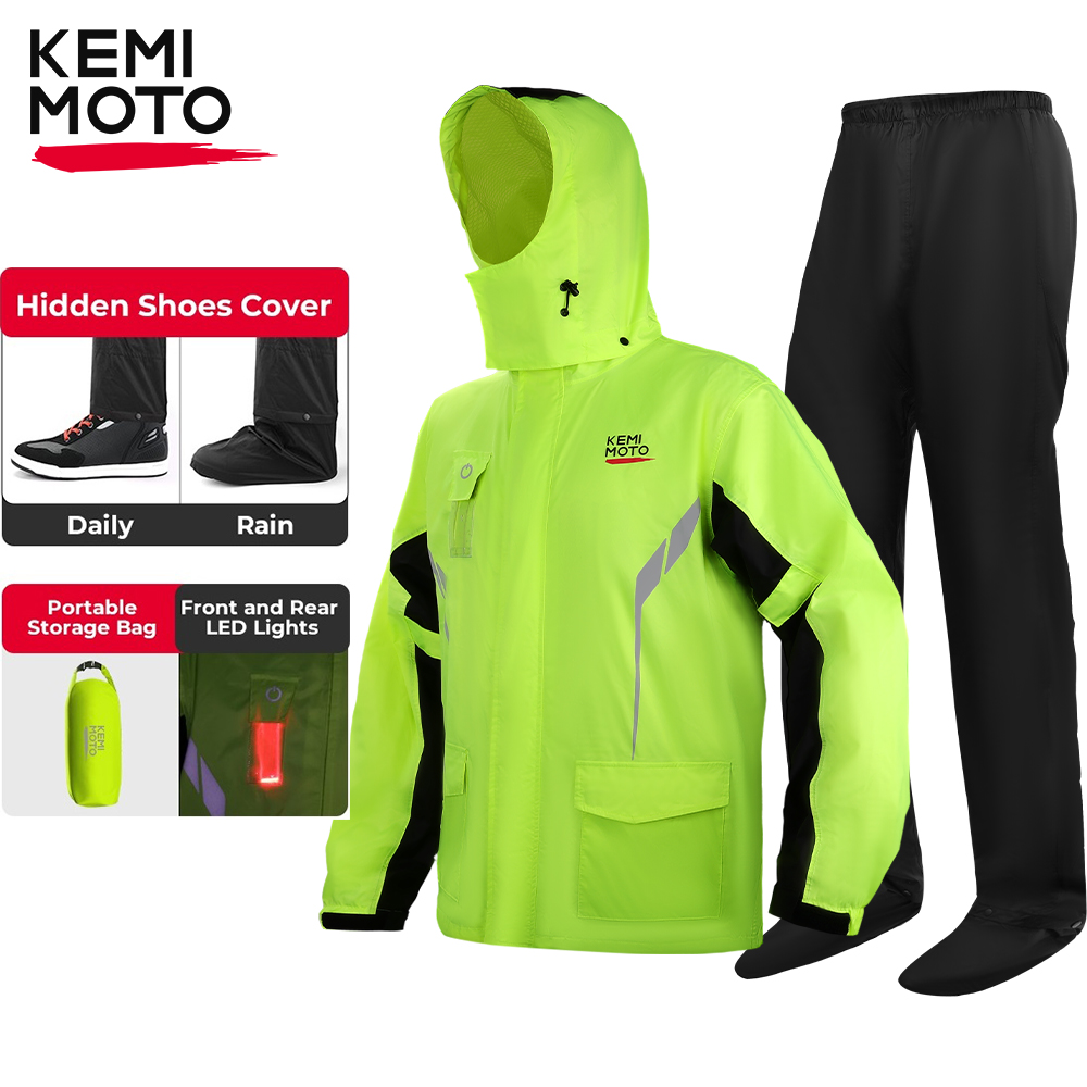 Motorcycle Rain Suit - KEMIMOTO Unisex Waterproof Raincoat Set with